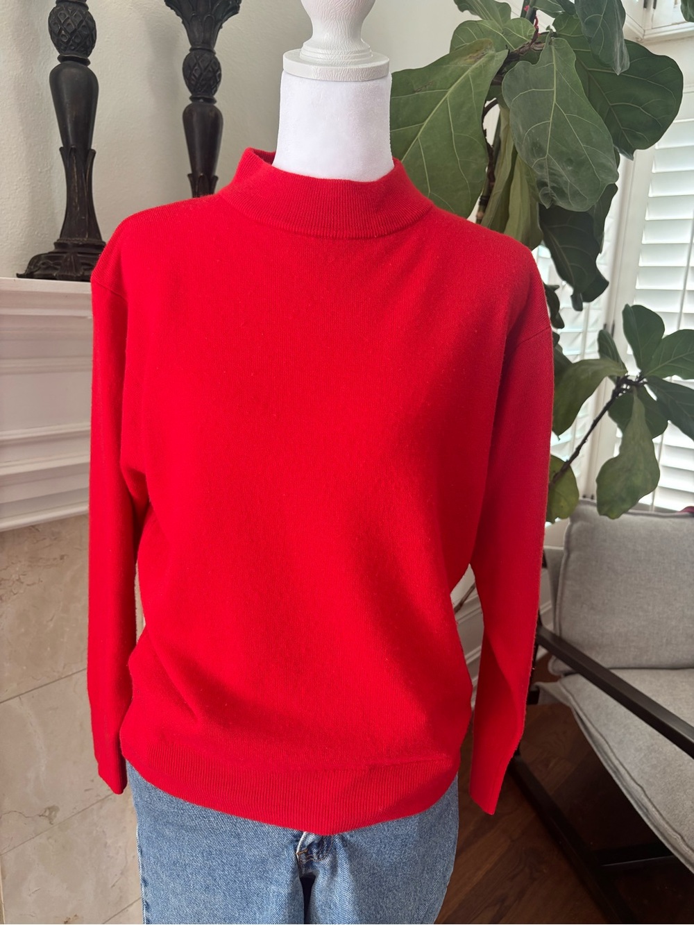 Vintage Pingouin Red Wool Blend Oversized Turtleneck Sweater